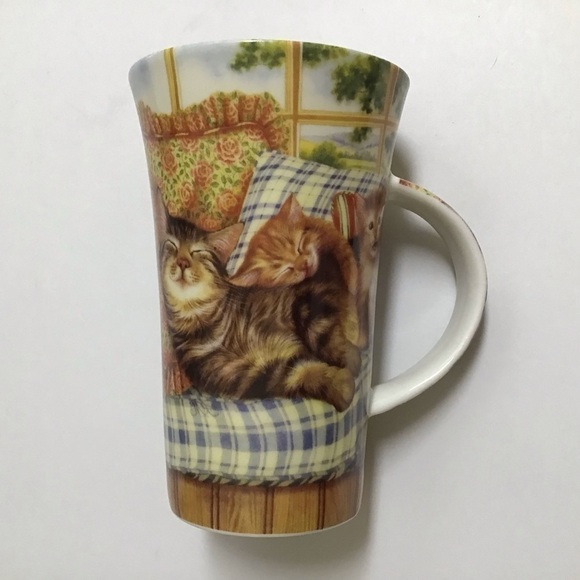 Cats Coffee Mug Porcelain Sleepy Kittens Tea Cup 5 1/2” Tall Designer Cha Cult - Picture 5 of 15